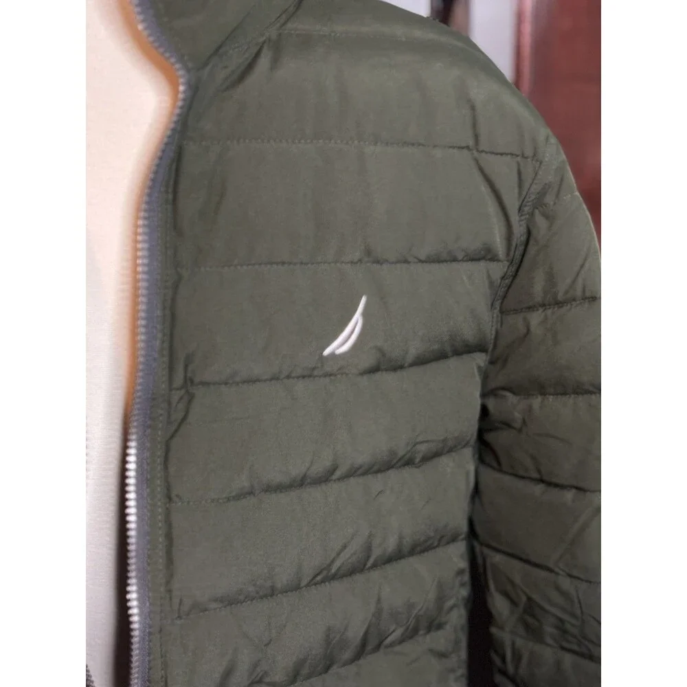 New Nautica Men’s Reversible Quilted Puffer Jacket Hunter Green / Camo Sz Large